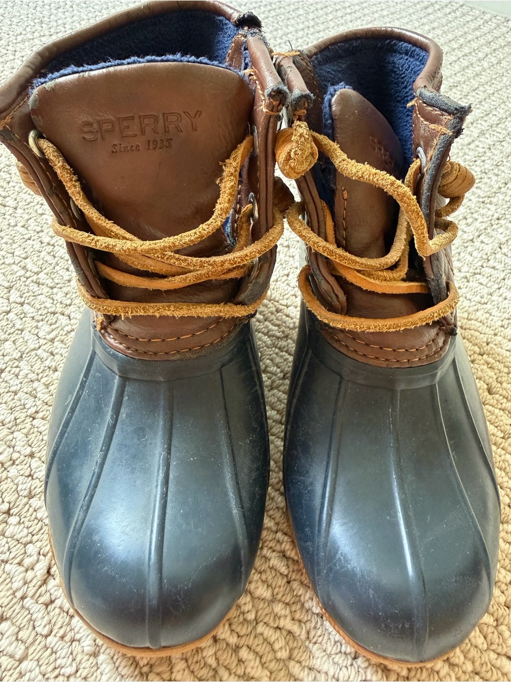 Sperry Kids Brown Leather and Black Rubber Duck Boots